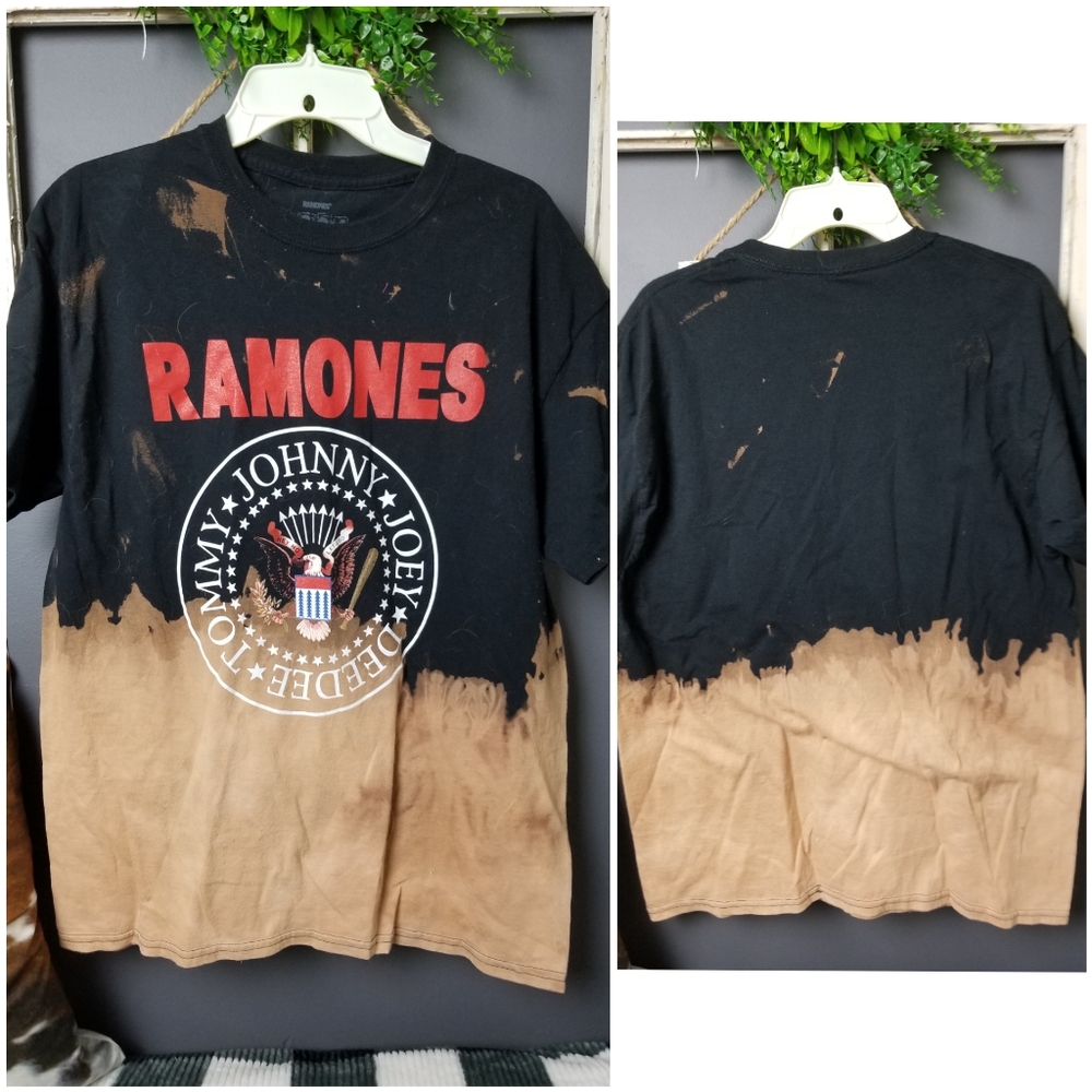Hand-bleached Ramones rock band tee